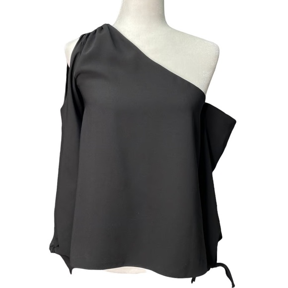 AMANDA UPRICHARD Sz Large Black Long Sleeve Crawford One Shoulder Blouse EUC - Picture 3 of 7